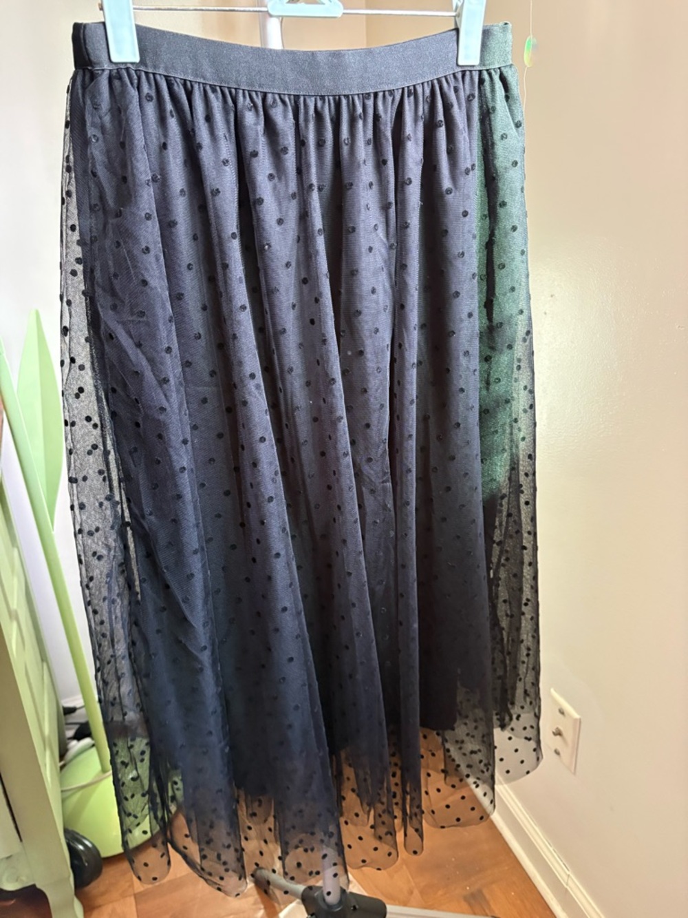 Black Polka Dot Tulle Midi Skirt